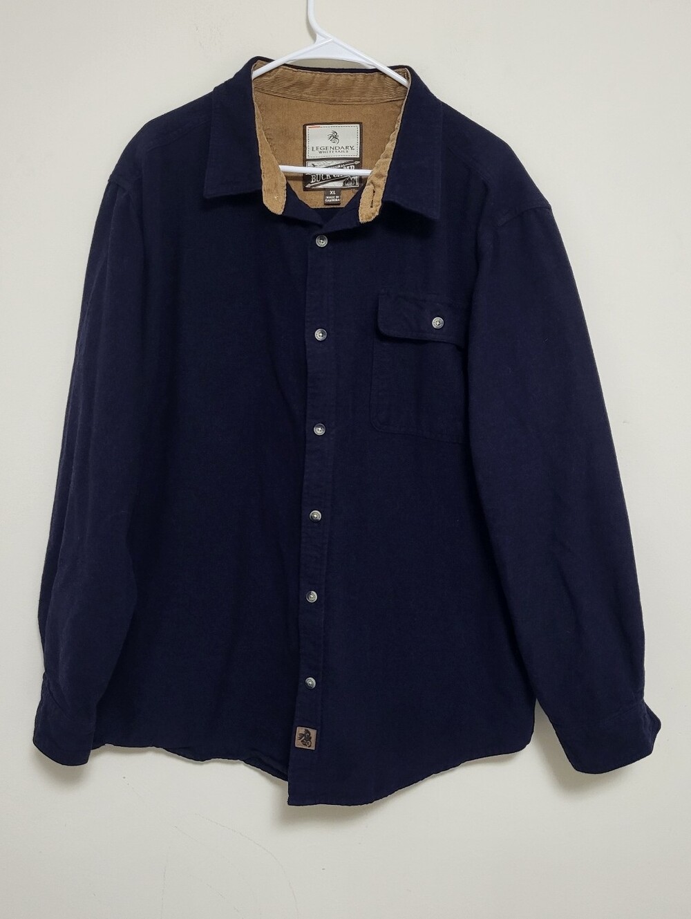 Legendary Whitetails Navy Blue Flannel Corduroy Collar Button Down XL Buck Camp